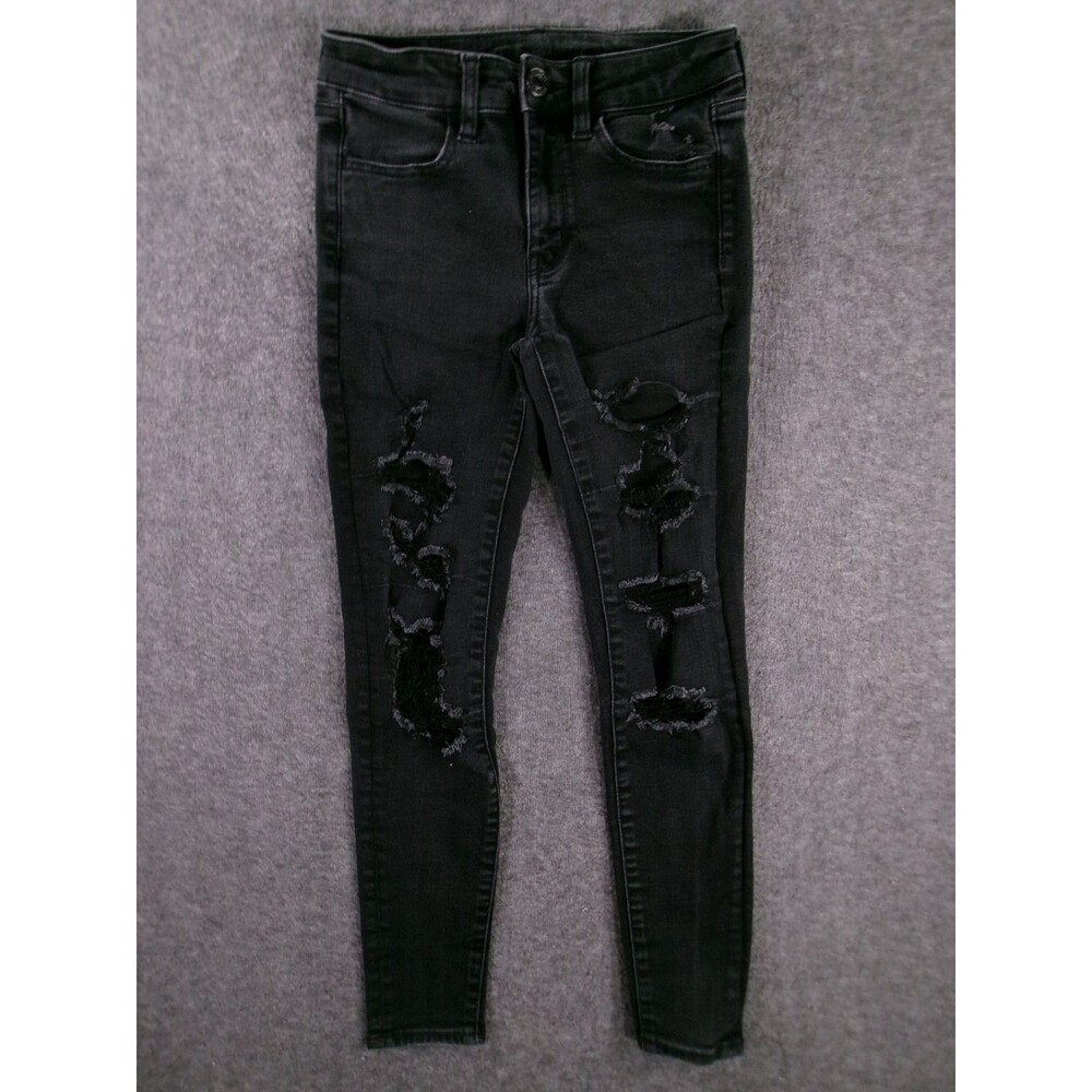American Eagle Jeans Women 2 Short Black Hi Rise Jegging Dark Wash Distressed